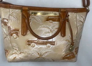 Borsa a tracolla Brahmin Copa Cabana in pelle marrone goffrata tema viaggio estivo - Foto 1 di 24