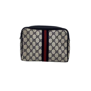 Borsa cosmetica Gucci Blue Monogram con cerniera e pochette a righe - Imagen 1 de 6