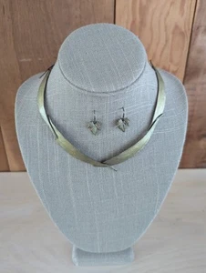 Gorgeous Michael Michaud Eucalyptus Leaf Collar Necklace With Leaf Wire Earrings - Picture 1 of 13