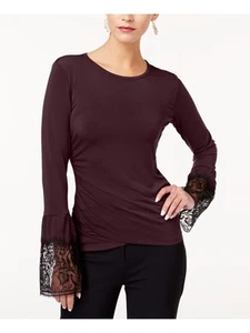 KOBI Womens Burgundy Pleated Lace Cuff Bell Sleeve Jewel Neck Tunic Top XS - Picture 1 of 6