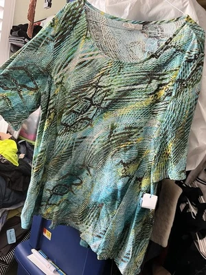 DANA BUCHMAN Perforated OMBRÉ SNAKESKIN DESIGN SUMMER WORK CASUAL COMFY TOP XL - Image 1 of 4