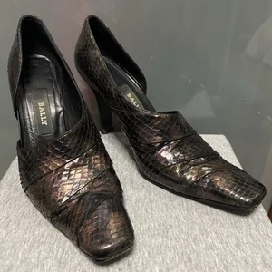 BALLY Vintage Genuine Snakeskin & Leather Brown D’Orsay Shoes Heels Pumps Size 8 - Picture 1 of 7