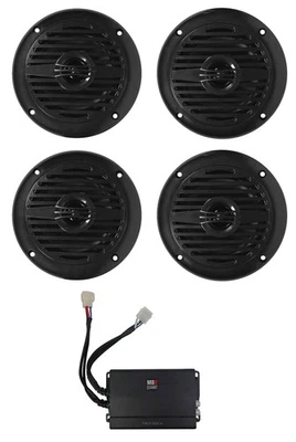 (4) Rockville MS40B Black 4" 200w Speakers+MB-Quart Amplifier For ATV/UTV/Cart - Image 1 of 4