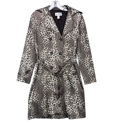 Joseph Ribkoff Trench Coat Womens 6 Leopard Animal Print Belted Satin Y2K 90s - Image 1 of 4