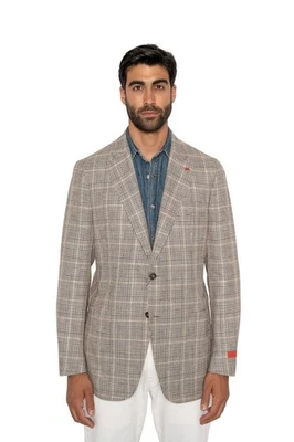 $5400 ISAIA Price of Wales Brown Jacket Sport Coat Wool Silk Linen  44 US  54 EU - Image 1 of 4