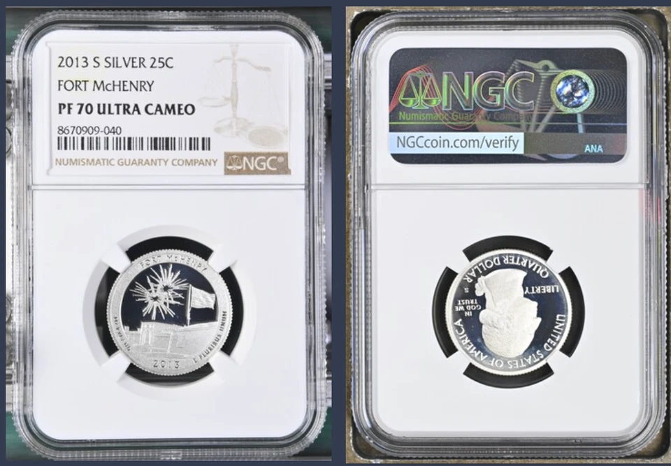 2013-S Silver Fort McHenry Quarter 25c NGC PF 70 ULTRA CAMEO-BEAUTIFUL! - Image 1 of 1