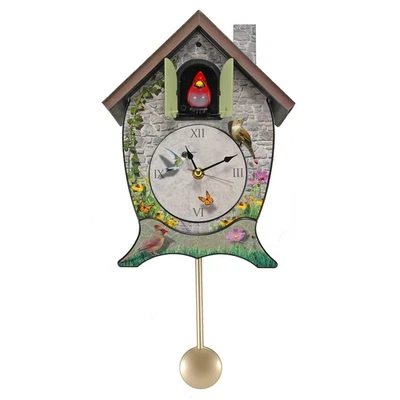 Mark Feldstein Garden Cottage Singing Cardinal Tabletop Wall Sound Cuckoo Clo... - Image 1 of 4