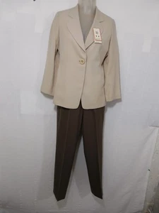 Mujer 2 PIEZAS M 8 Zongyang 100% Lana Marrón Caqui Tostado Botón Vestido Chaqueta Traje Pantalones - Imagen 1 de 12