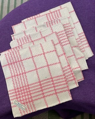 "Lote de mesa checas a rayas rosa y blanco verdadero vintage (6) 12"" x 12"" comedor" Foto 1 de 4