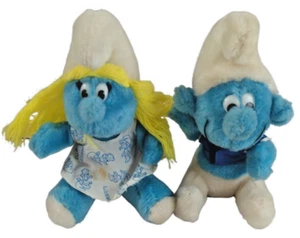 Puffi, 2 peluche, Peyo, Wallace Berrie, vintage anni 80, Puffi - Foto 1 di 15