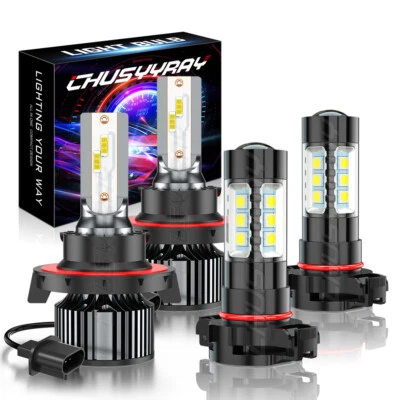 For 2007-2013 GMC yukon Denali 4PC LED Headlights Kit Hi/Lo Beam Fog Light 6500K - Image 1 of 4