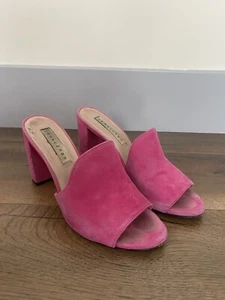 James Chan Aimee Posey Pink Suede Mules Slip On Block Heel  Sz 7.5 Org. $220 - Picture 1 of 5