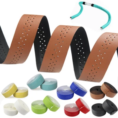 Road Bike Bicycle Handlebar Tape Grip Bar Drop Wrap Soft Leather PU Breathable - Image 1 of 4