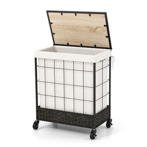 Laundry Hamper 110L Large Capacity Handwoven Rattan Laundry Basket with Lid - Picture 1 of 9