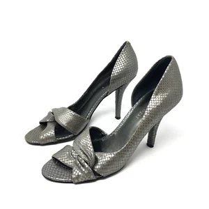 Nine West Jojus Silver Embossed Leather D’Orsay Pumps Heels Sz 7.5 - Picture 1 of 8