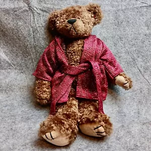 1993 Ty Beanie braun Teddybär weinrot gold Gewand Stofftier 13 Zoll lang - Bild 1 von 8