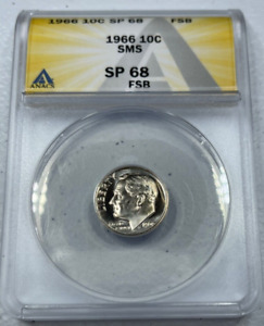 1966  Roosevelt  US Silver Dime,   MS68 by ANACS,   SMS,   FSB,   EXQUISITE!!!