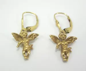 SPLENDIDIDI ORECCHINI ANGELO CHERUBINO RELIGIOSO ORO GIALLO 14K (1-1/4") 3,0G - Foto 1 di 6