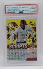 2021-22 Panini Mosaic FIFA Timothy Weah Scripts Gold Fluorescent Auto /10 PSA 10