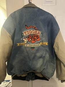 90's Vintage Disney  Embroidered Tigger Varsity Denim Jacket Large - Picture 1 of 3
