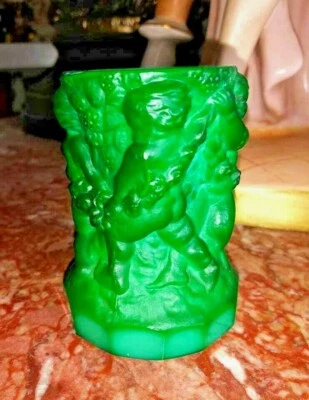 Antique Malachite Glass Candlestick, early XX C, 3" high. - Image 1 of 4