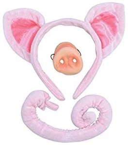 Pig Set (Ears Nose & Tail) Pink Piglet Fancy Dress Costume Adults Farm Animal - Picture 1 of 1