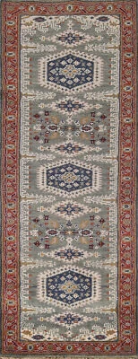 Alfombra de corredor de lana Viss verde hecha a mano de 8 pies alfombra tribal de pasillo 8' 1"" X 2' 6"" Foto 1 de 4