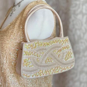 Vtg Y2K Bijoux Terner Beaded Evening Bag Iridescent Sequin Handbag Top Handle - Picture 1 of 8