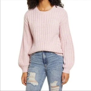 BLANKNYC Sweater NWT L Heather Ribbed Crewneck PINK Lavender - Picture 1 of 11