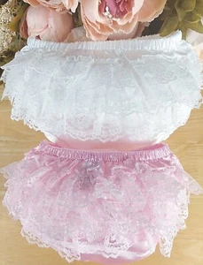 Baby Satin Lace Frilly Pants Knickers Girl Ivory Pink Christening 0 6 12m - Picture 1 of 20