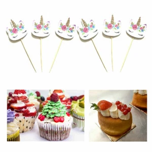 Unicorn Cake 24 pcs Picks Cupcake Toppers Birthday Party Decor Flower Rainbow - Picture 1 of 9