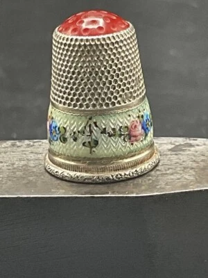 Antique Sterling Silver Thimble Vermeil Enamel Unique Sewing Collectible 20th C - Image 1 of 4