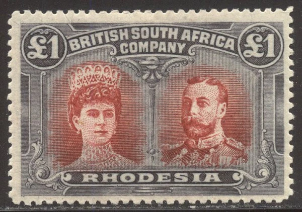 RHODESIA #118 SCARCE Mint - 1910 £1 Bluish Slate & Carmine Foto 1 de 1