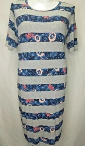 Lularoe Etuikleid Rundhals grau blau Kurzarm Midikleid 3XL - Bild 1 von 4