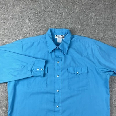 Camisa De Colección H Bar C Para Hombres 17x34 Azul Perla A Presión Western Ranch Wear EE. UU. Foto 1 de 4