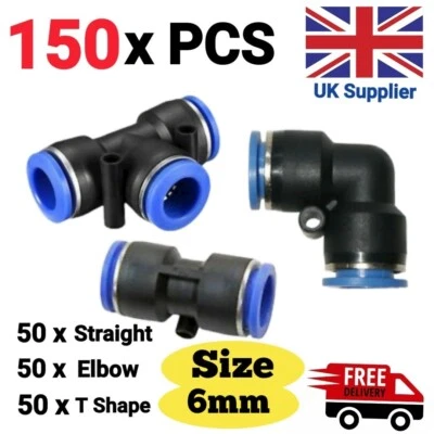 PLATINUMONLINE-UK 150 X GERADE/ELLENBOGEN/T-STÜCK NYLON PNEUMATISCH SCHIEBPASSFORM STECKER LUFTLEITUNGSSCHLAUCH