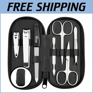 Exklusives 7-teiliges Maniküre Set mit schwarzem Lederetui - ideales Geschenk für Sie/Ihn - Bild 1 von 10
