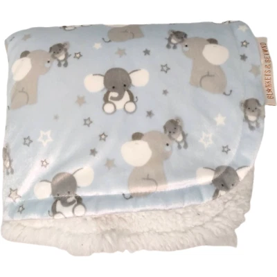 Blankets & Beyond Blue Elephant Puppy Dog Baby Lovey White Sherpa Stars Plush LN - Image 1 of 3
