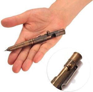 Solid Brass Bolt Action Tactical Pen Bamboo Business Office EDC Pocket Military