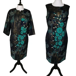 BNWT☆CAROLINA HERRERA NEW YORK ~ Black mix Abstract Dress & Jacket Sz 10/12☆ - Picture 1 of 19