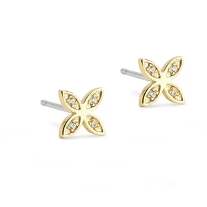 14K Gold Lab-Created Diamond Flower Stud Earrings-Fine Jewelry New Arrival, Gift - Picture 1 of 5