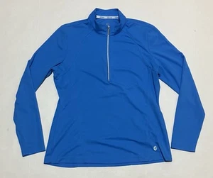 GG Blue Luxe Sport 1/4 Zip Top Blue Lightweight Long Sleeve Pullover Golf Medium - Picture 1 of 5