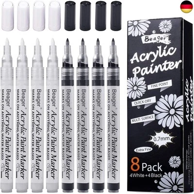 Schwarz Weiß Acrylstifte, 0,7mm Permanent Marker Stifte Wasserfest Acrylfarben  - Bild 1 von 4