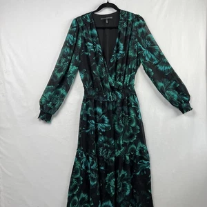 Vestido de gasa White House Black Market talla 8 midi con volantes dobladillo floral verde - Imagen 1 de 17