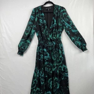 White House Black Market Chiffon Dress size 8 Midi Ruffled Hem Floral Green - Image 1 of 4