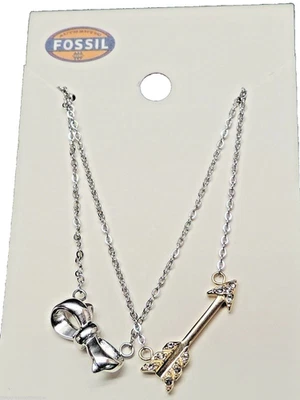 Fossil 2 Piece Bow & Arrow Pendant Necklace Set Stainless Steel New! - Image 1 of 3