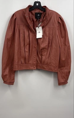 Chaqueta de cuero plisada manga abullonada rosa para mujer 7 For All Mankind talla mediana Foto 1 de 4