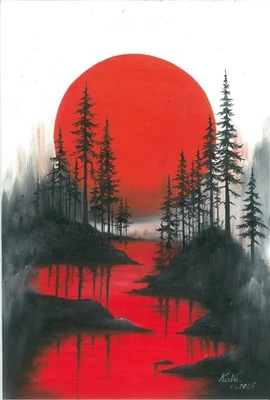 original Gemälde 20 x 30 cm 73KdV Kunstwerk Ölfarben Moderne Landschaft - Bild 1 von 3