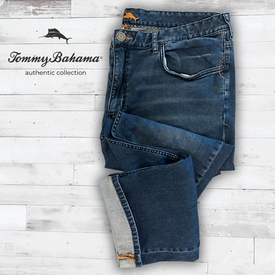 tommy bahama men’s authentic jeans 42x32 dark blue wash straight leg relaxed fit - Image 1 of 4