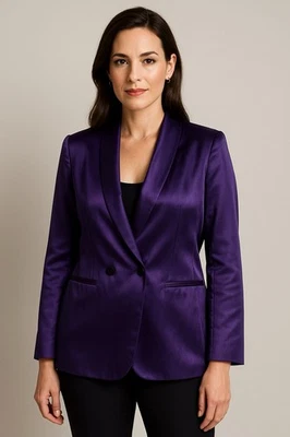 Blazer feminino Giorgio Armani cetim Itália roxo índigo peito duplo tamanho 10 - Imagem 1 de 4
